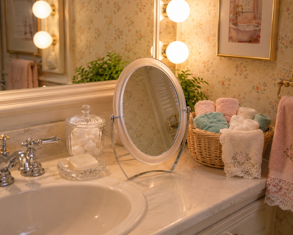 Vintage Clear Frosted Acrylic Flip Vanity Mirror 2-Sided Tabletop Tilt 7" Oval